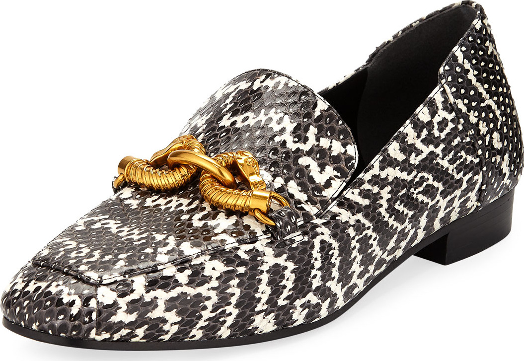 Tory Burch Jessa Snakeskin Printed Loafers w/ Horse Hardware