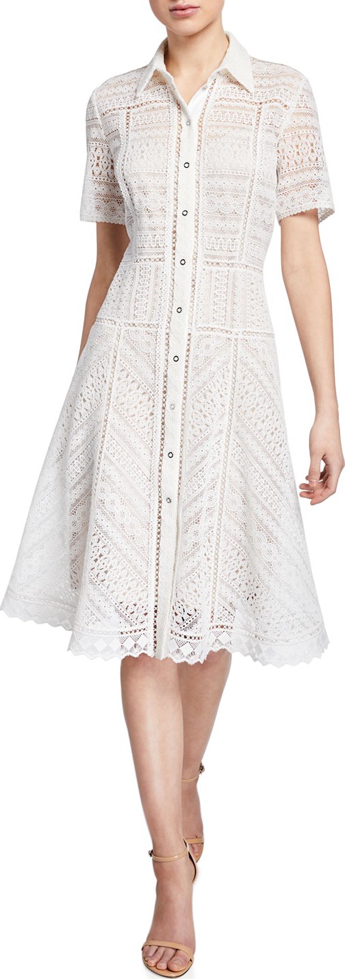 Elie Tahari Annemarie Snap-Front Lace Shirtdress