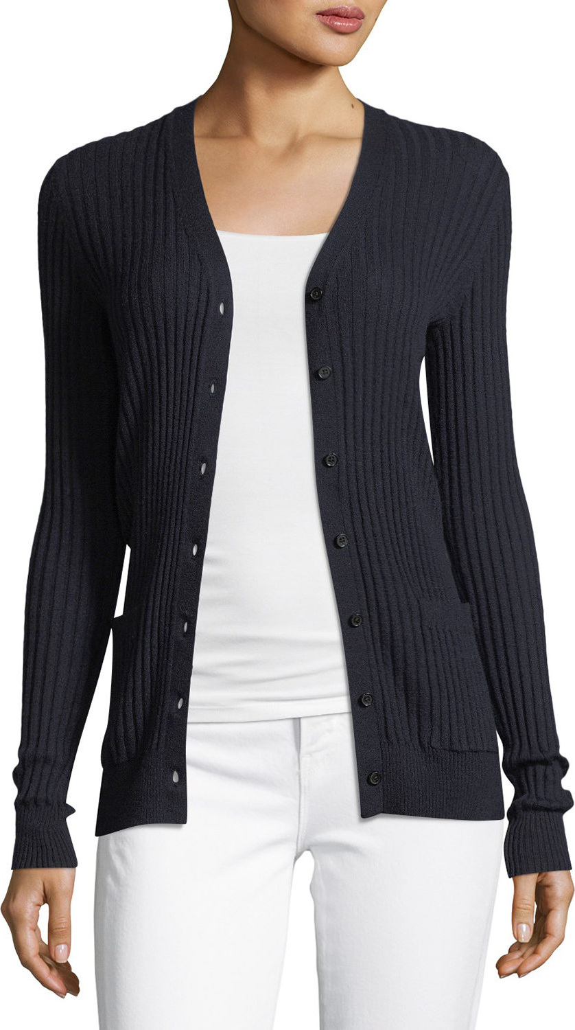 Vince Skinny Rib-Knit Button-Front Cashmere Cardigan