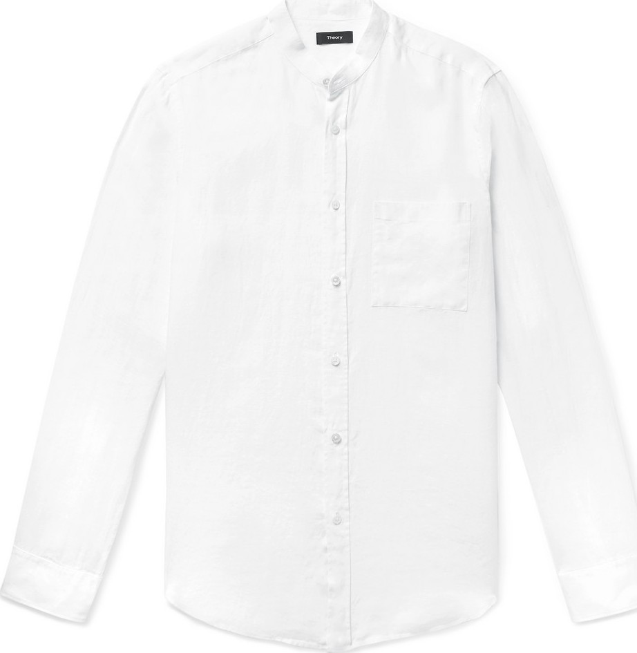 Theory Kier Grandad-Collar Linen Shirt