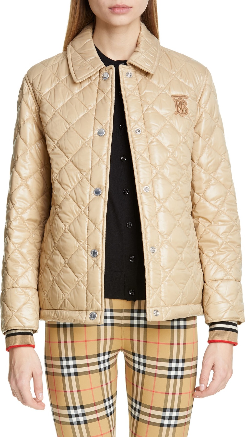 Burberry London England Heathfield Frinton Knit Cuff Quilted Jacket