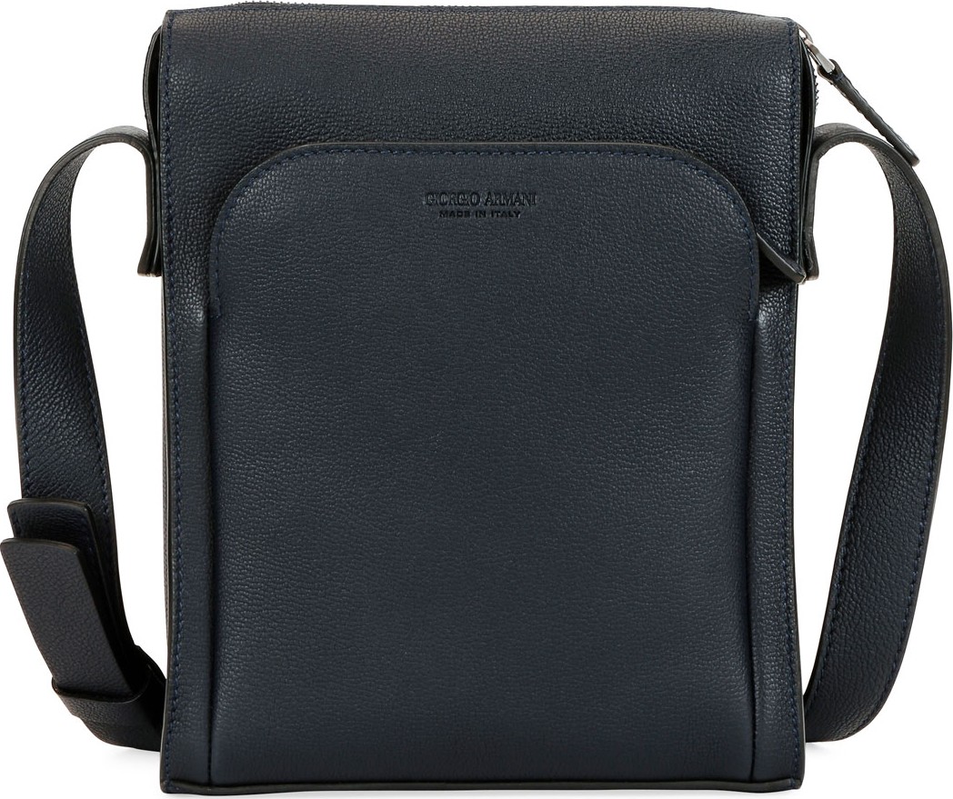 Giorgio Armani Men's Tumbled Calf Leather Crossbody Bag
