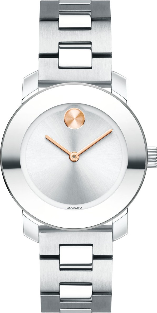 Movado 30mm BOLD Bracelet Watch, Silver/Rose