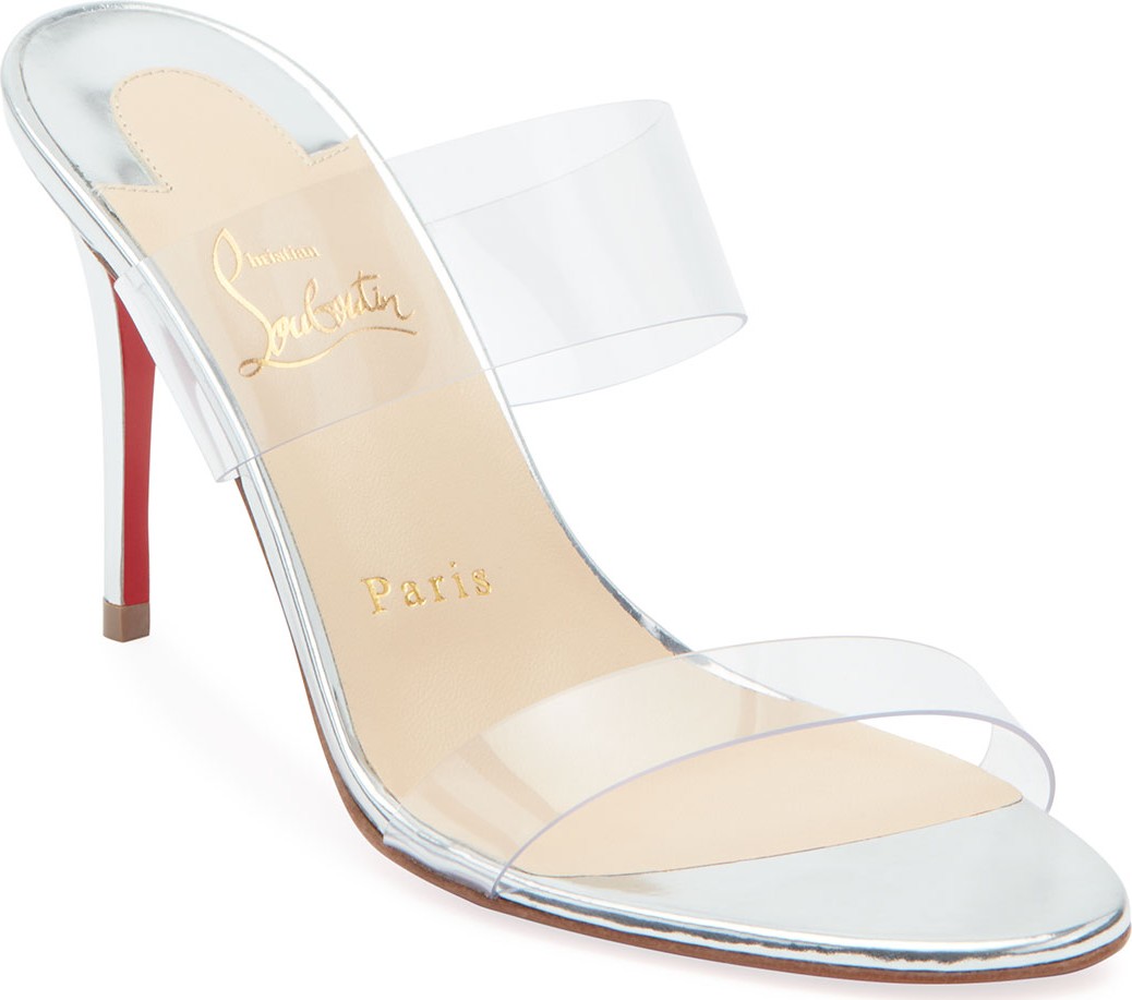 Christian Louboutin Just Nothing Illusion Red Sole Mules  Silver