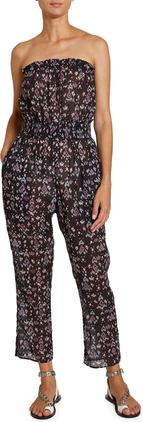Isabel Marant Etoile Timea Floral-Print Strapless Smocked Jumpsuit