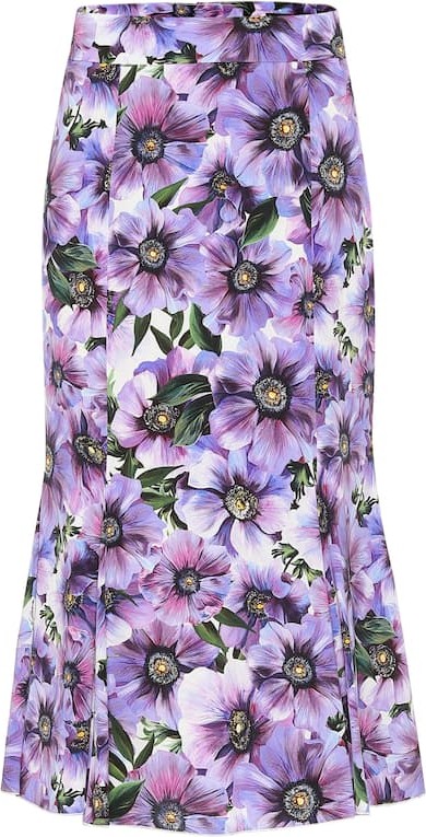 Dolce & Gabbana Floral stretch-silk midi skirt
