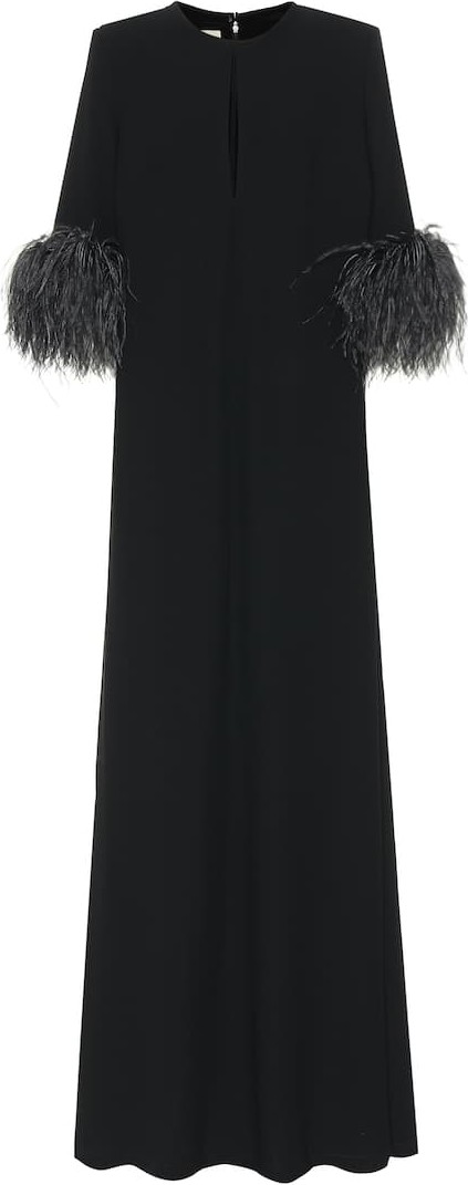 ELIE SAAB Feather-trimmed crêpe gown