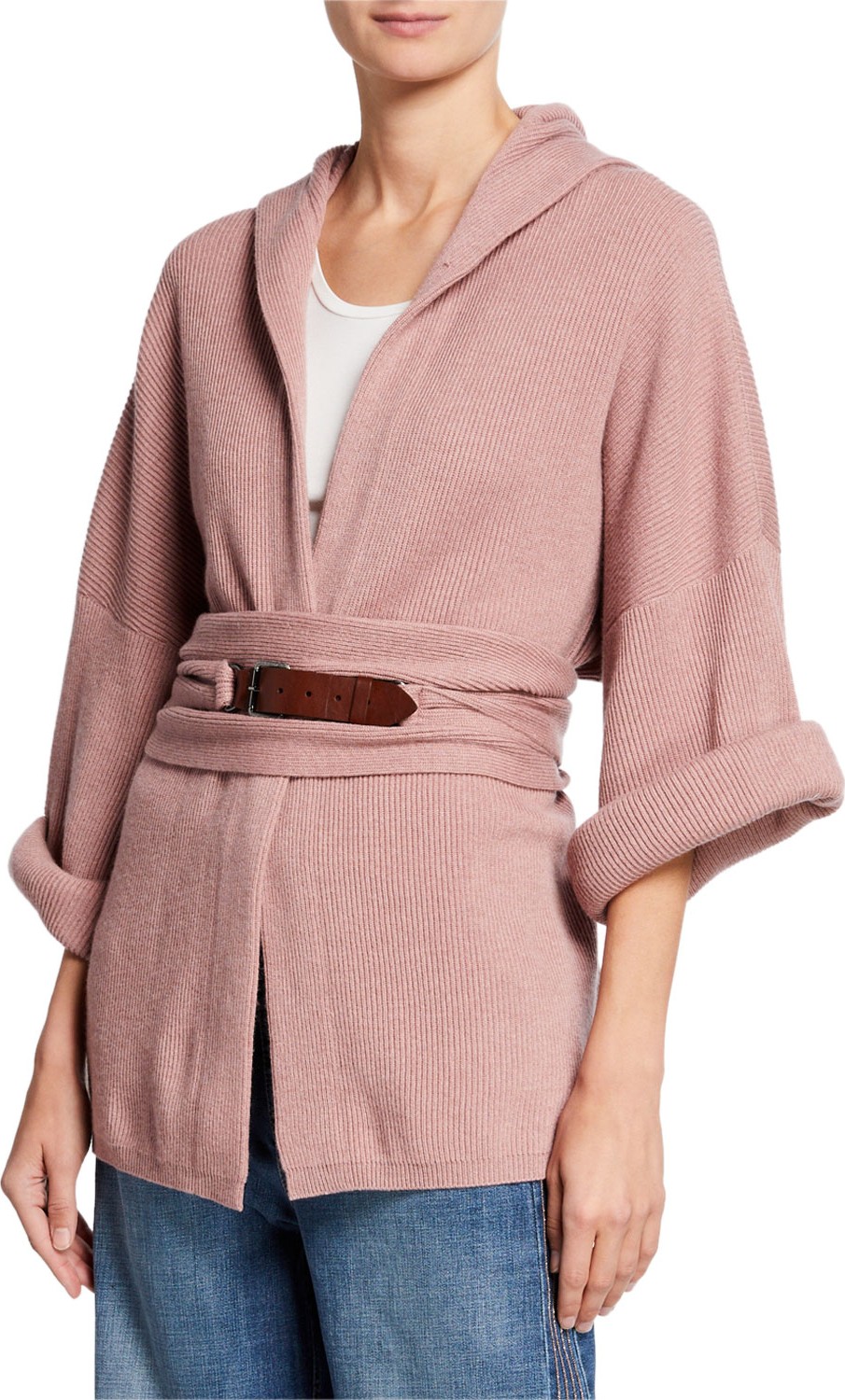 Brunello Cucinelli Cashmere Ribbed-Knit Hooded Cardigan