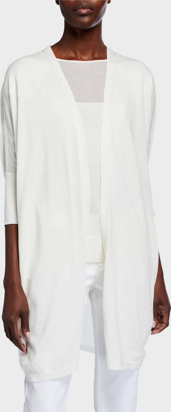 Lafayette 148 New York Open-Front Cotton-Silk Combo Cardigan