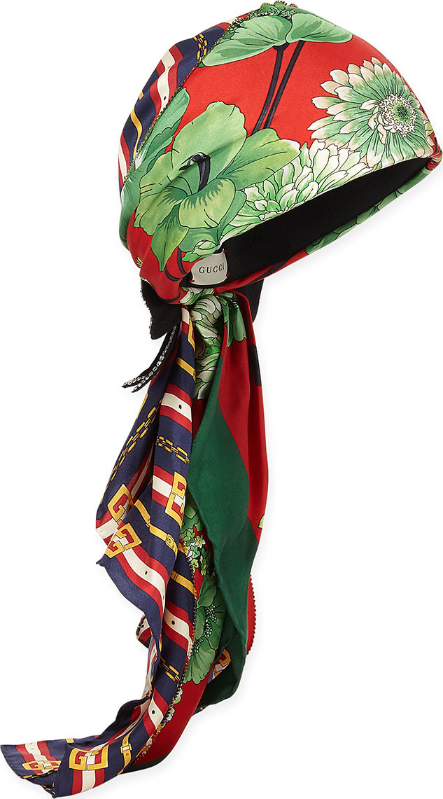 Gucci GG Belts & Spring Bouquet Printed Silk Twill Turban