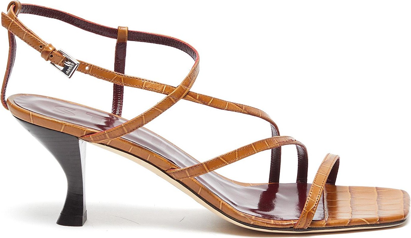 Staud Mismatched strappy croc embossed leather sandals