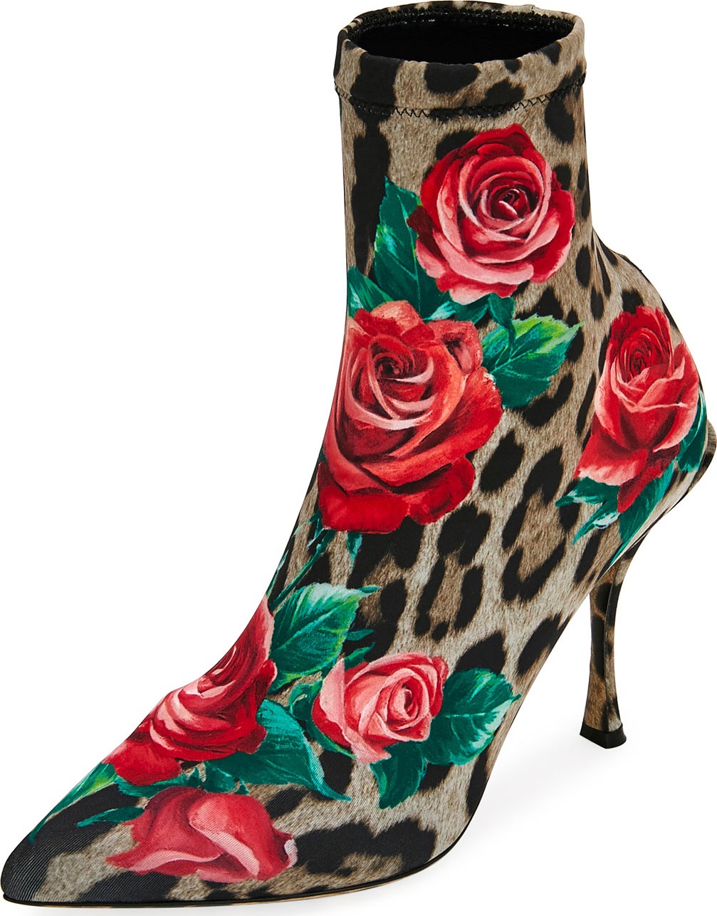 Dolce & Gabbana Leopard and Rose Jersey Booties