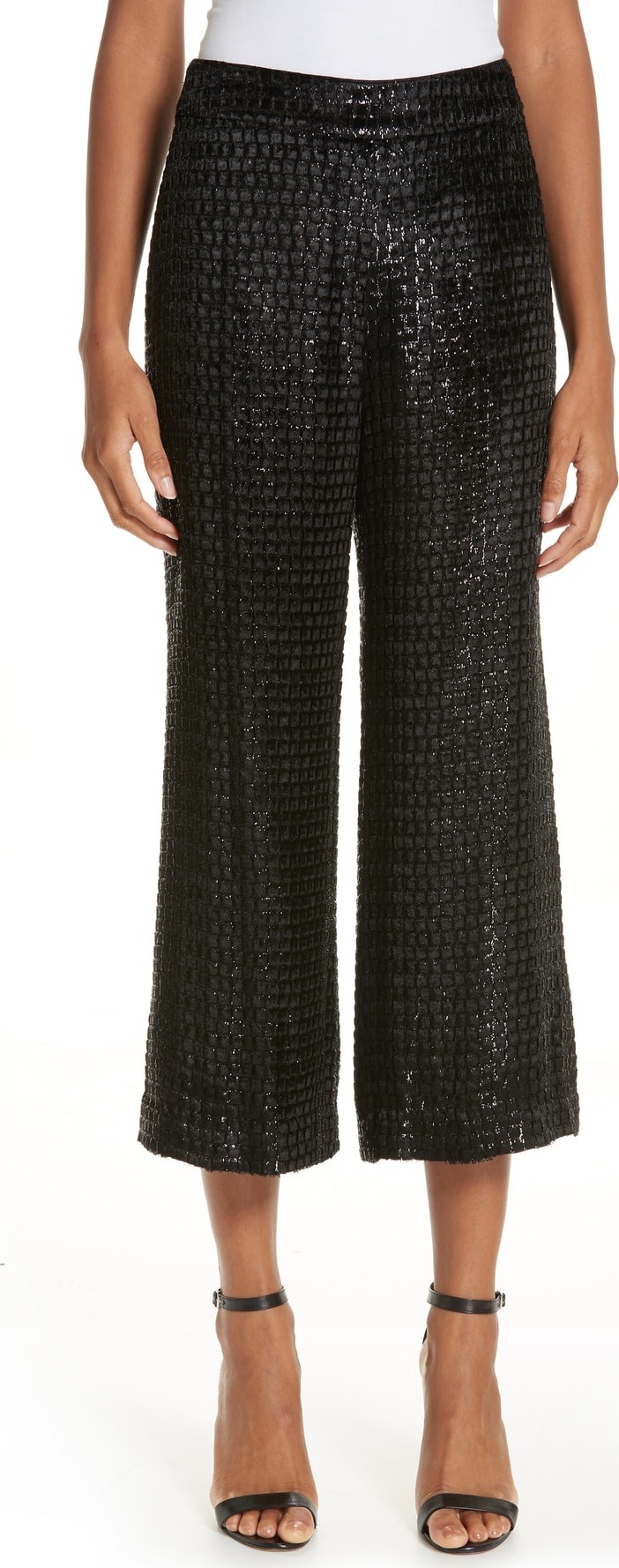 Brandon Maxwell Metallic Velvet Crop Wide Leg Pants