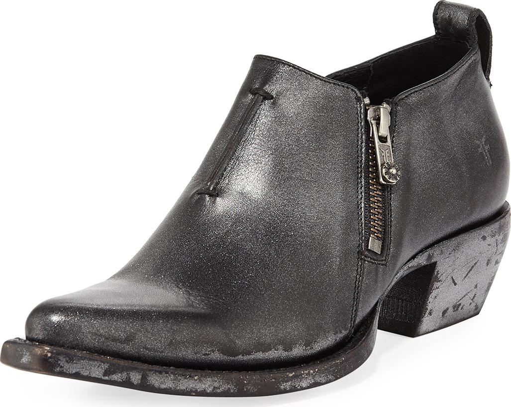 Frye Sacha Metallic Leather Zip Short Booties