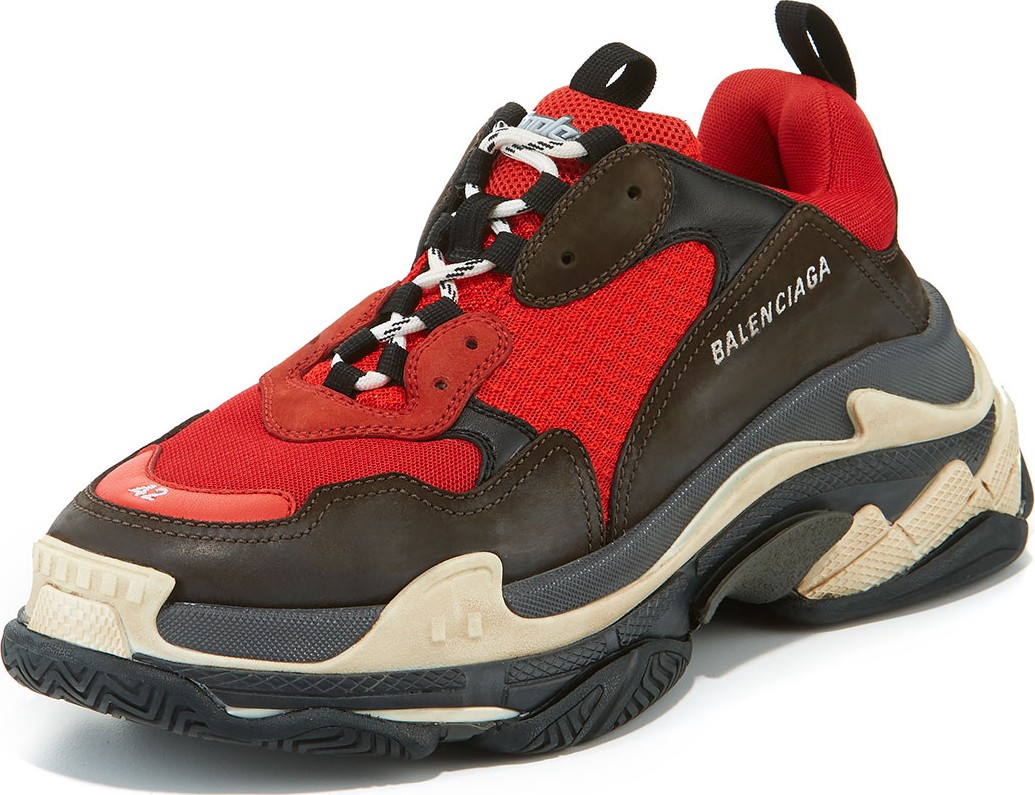 Balenciaga Men's Triple S Mesh & Leather Sneakers, Red