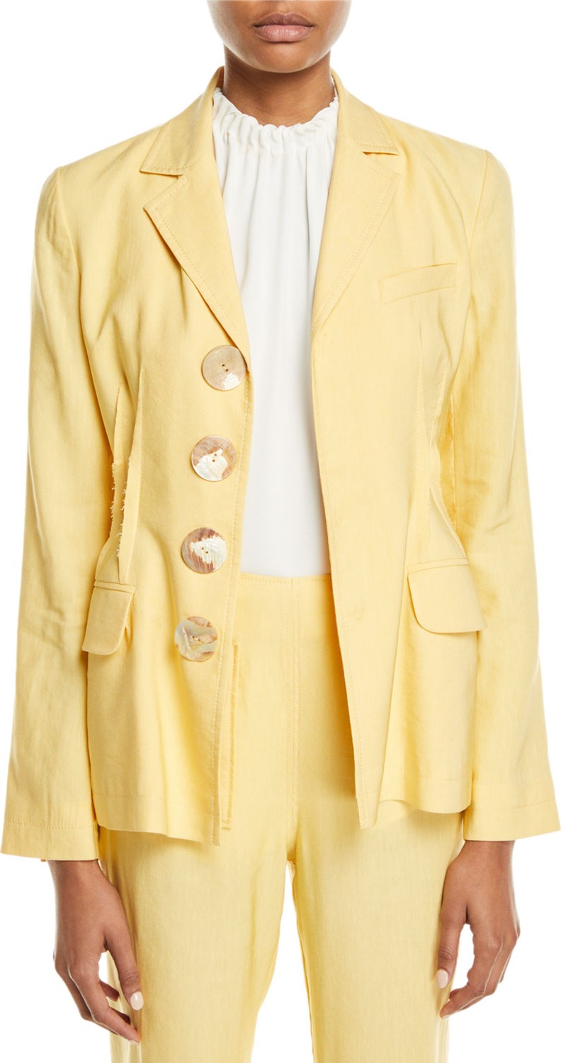 Rejina Pyo Etta Linen Notch-Collar Peplum Jacket