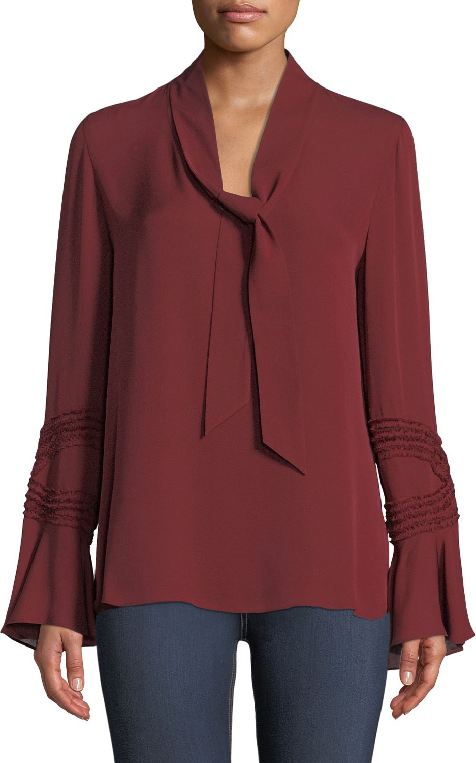 KOBI HALPERIN Ashlee Silk Blouse w/ Self-Tie Neck