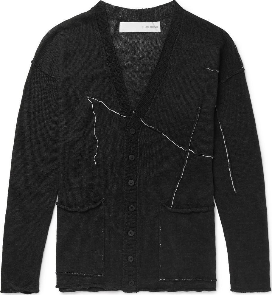 Isabel Benenato Slim-Fit Embroidered Linen Cardigan