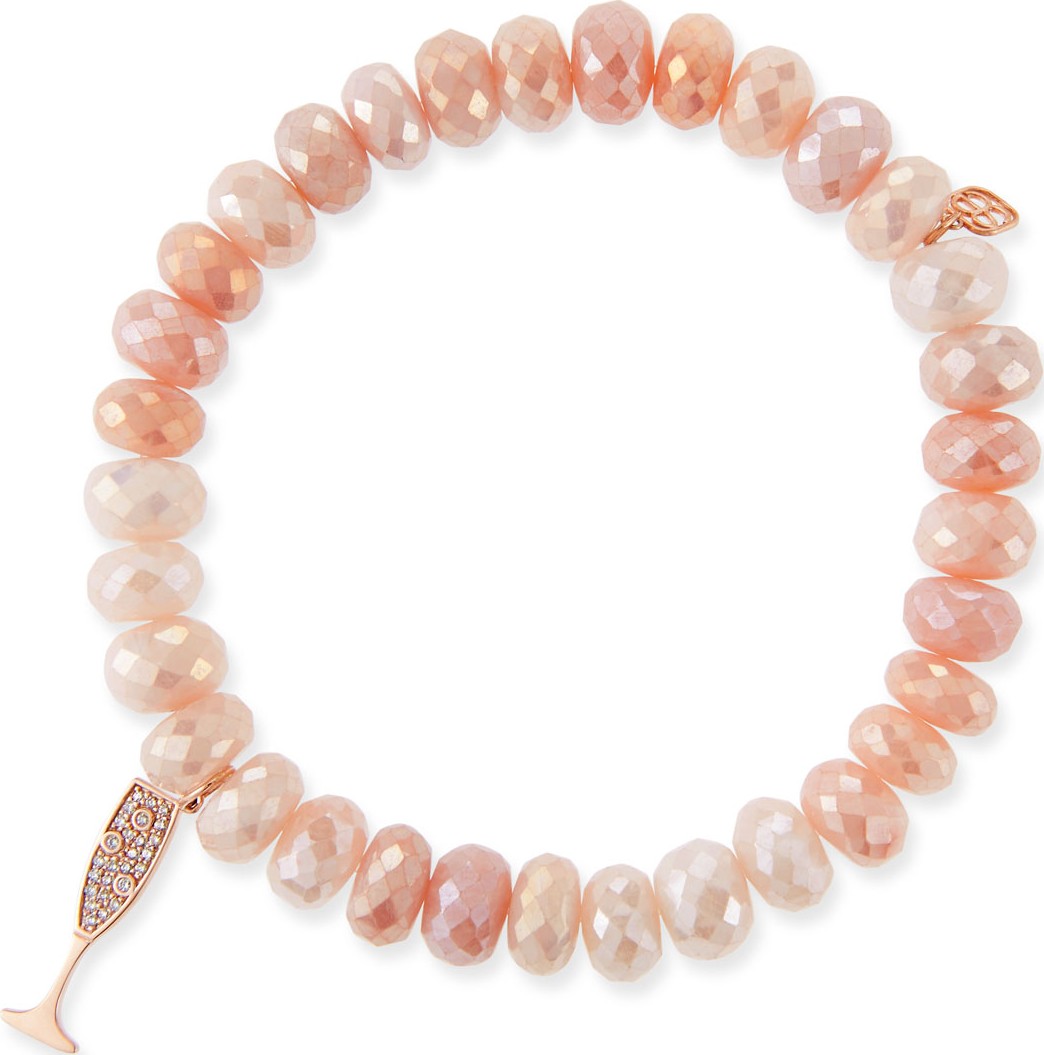 Sydney Evan 14k Diamond Champagne Flute & Peach Moonstone Bracelet