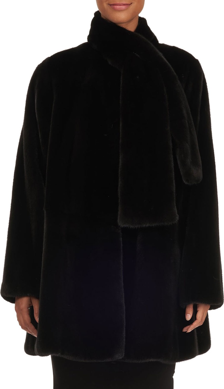 Oscar De La Renta Tie-Neck Mink Fur Stroller Jacket, Black