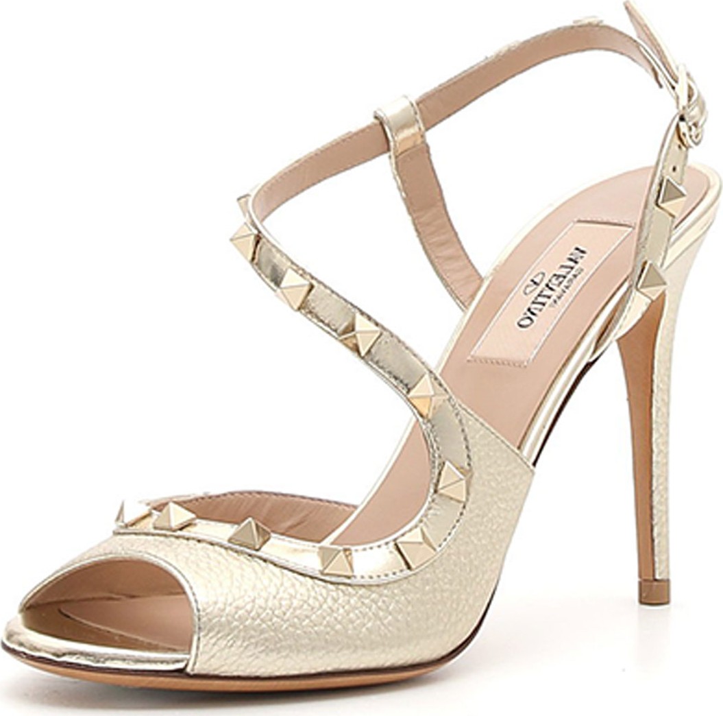 Valentino Rockstud Asymmetric Metallic Sandal
