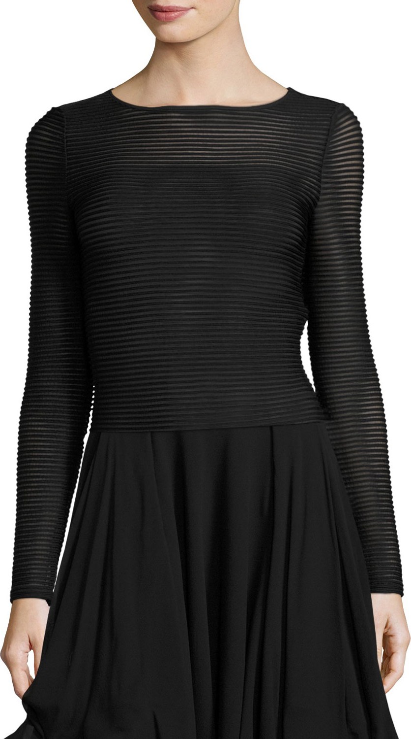 Armani Collezioni Ottoman Jersey Long-Sleeve Top, Black