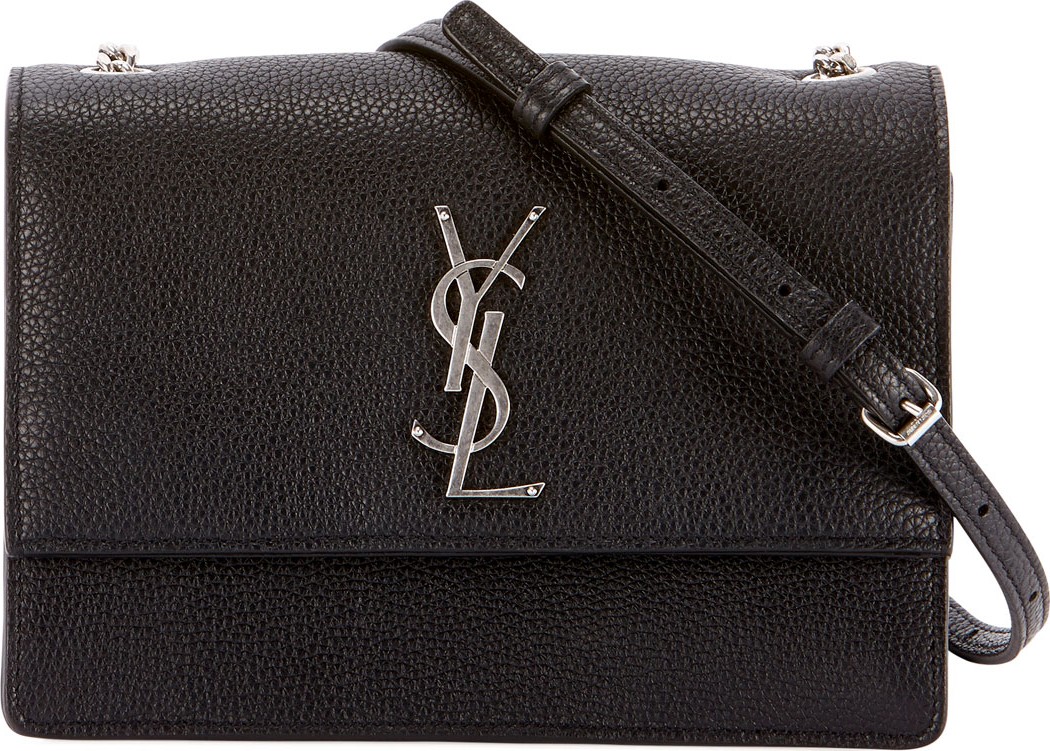 Saint Laurent Monogram YSL Sunset Small Chain Pebbled Leather Shoulder Bag