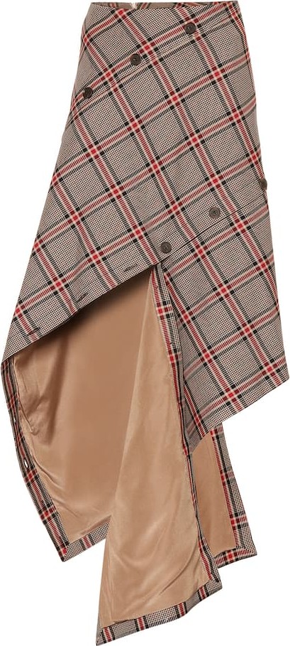 Rokh Checked cotton-blend midi skirt