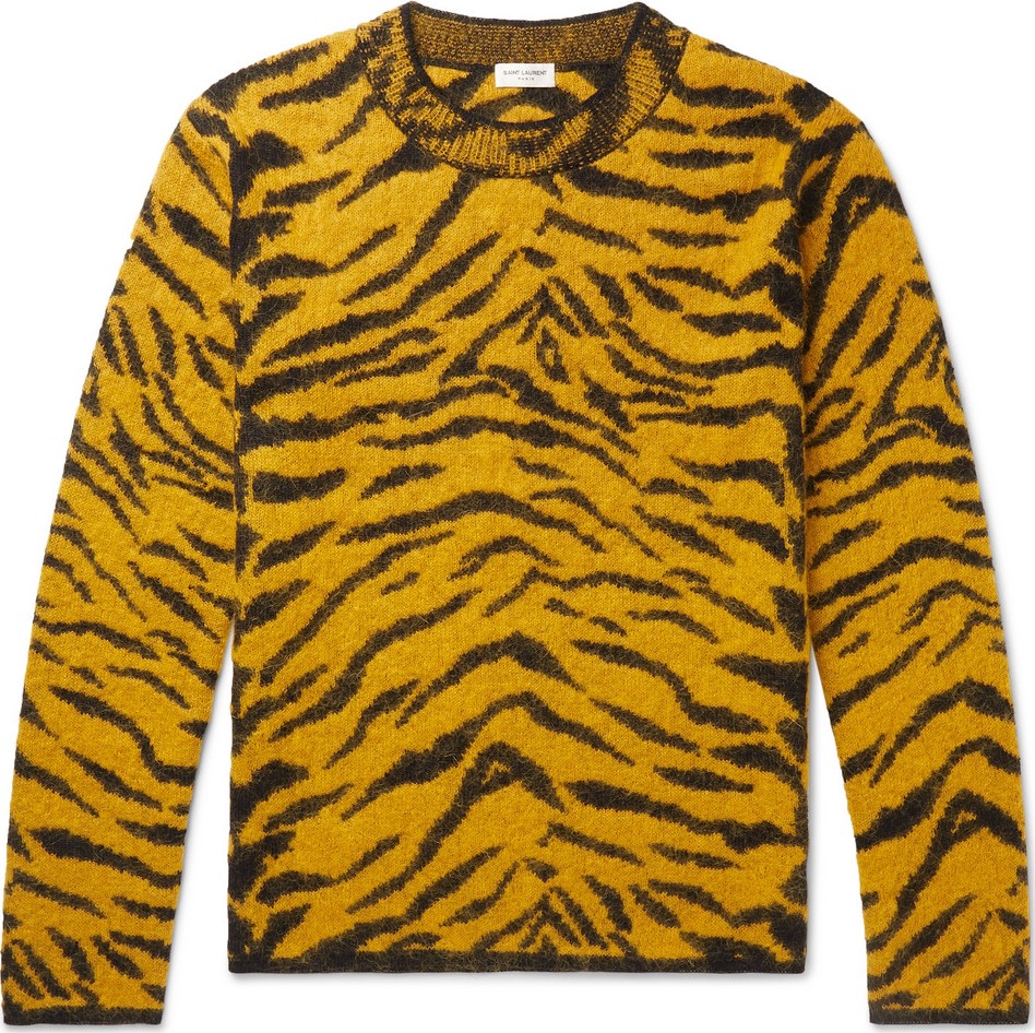 Saint Laurent Slim-Fit Tiger-Intarsia Wool-Blend Sweater