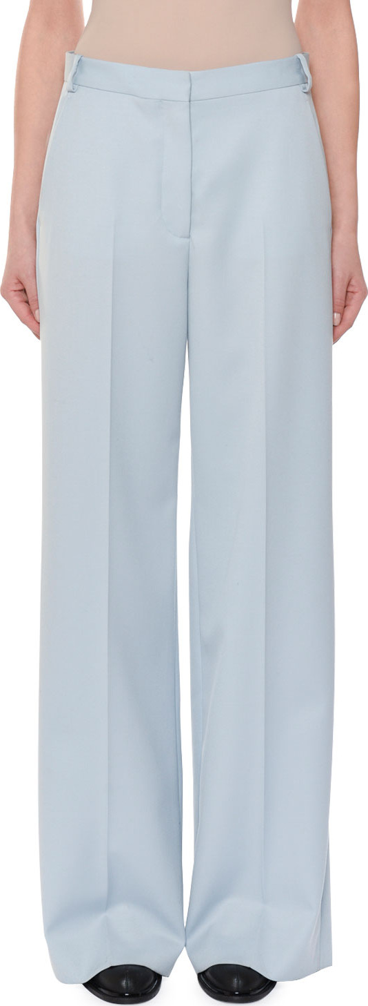 Stella McCartney Flat-Front Wide-Leg Wool Trousers