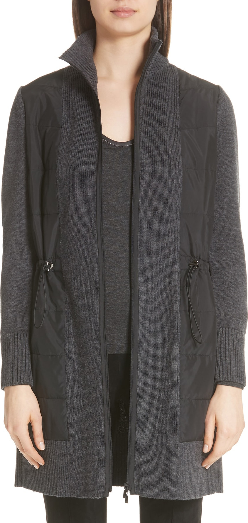 Lafayette 148 New York Quilted Panel Wool Sweater Coat