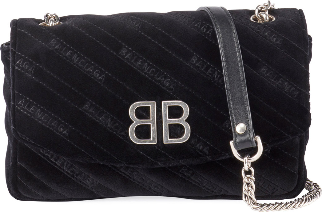 Balenciaga BB Velvet Wallet on a Chain - Silvertone Hardware