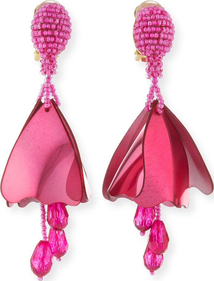 Oscar De La Renta Small Impatiens Beaded Clip-On Earrings, Pink