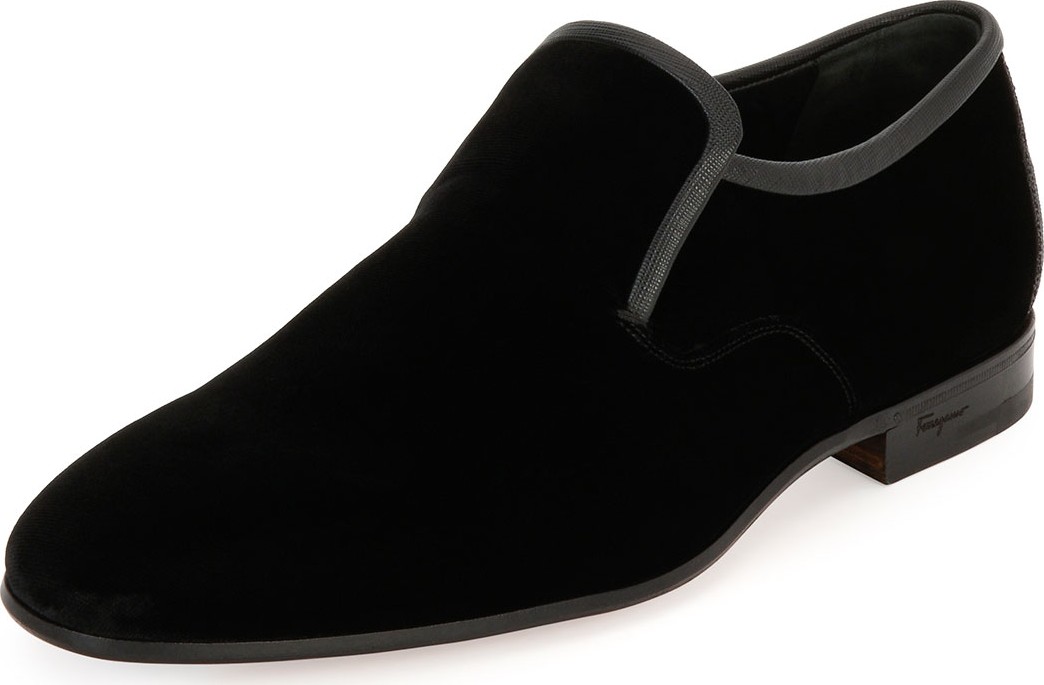 Salvatore Ferragamo Men's Velvet & Stingray Formal Loafer, Black