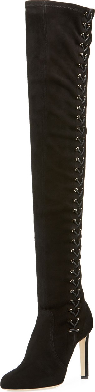 Jimmy Choo Marie Suede Laced-Side Over-The-Knee 100mm Boots
