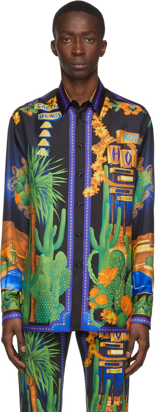 Versace Multicolor Silk Palm Springs Shirt
