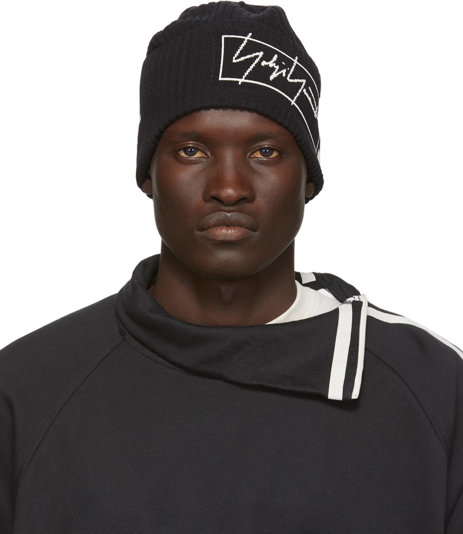 Y-3 Black Wool 3-Stripes Beanie