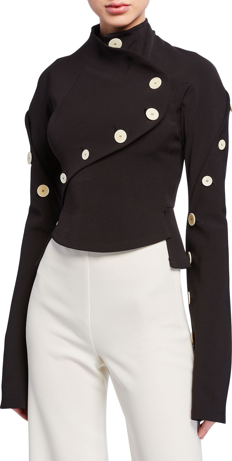 A.W.A.K.E High-Neck Long-Sleeve Top with Buttons