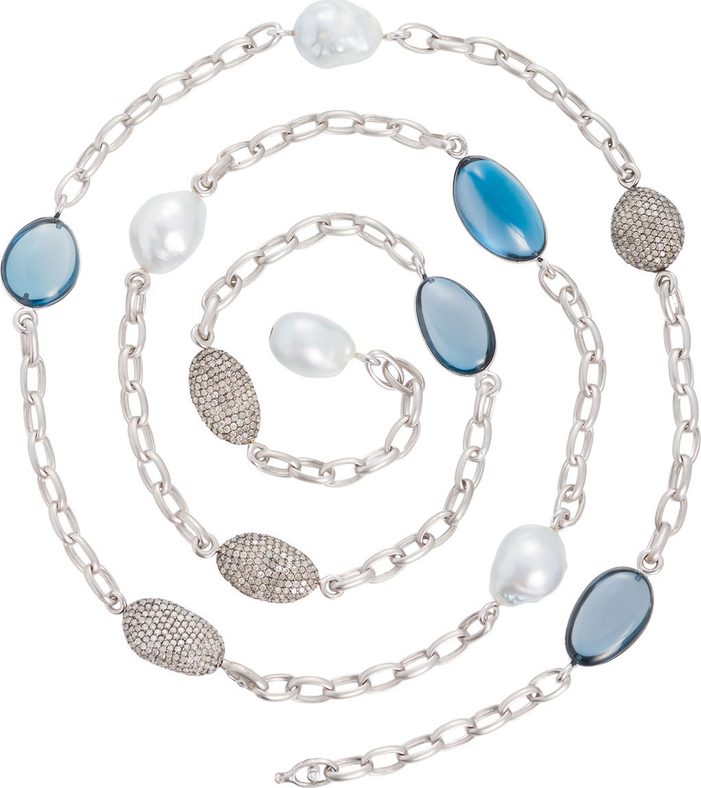 Margot McKinney Denim Blue Topaz & South Sea Pearl Station Necklace