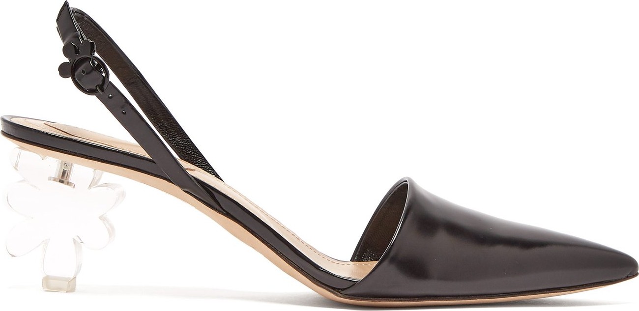 Simone Rocha Plexiglas flower-heel leather slingback pumps