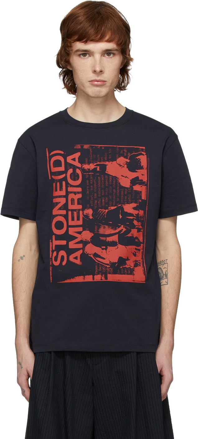 Raf Simons Navy 'Stoned America' T-Shirt