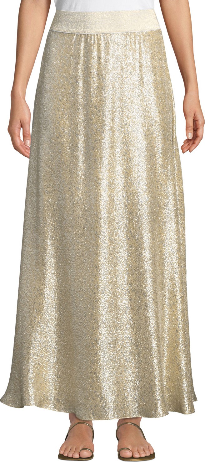 Marie France Van Damme Bright Metallic A-Line Maxi Skirt Coverup