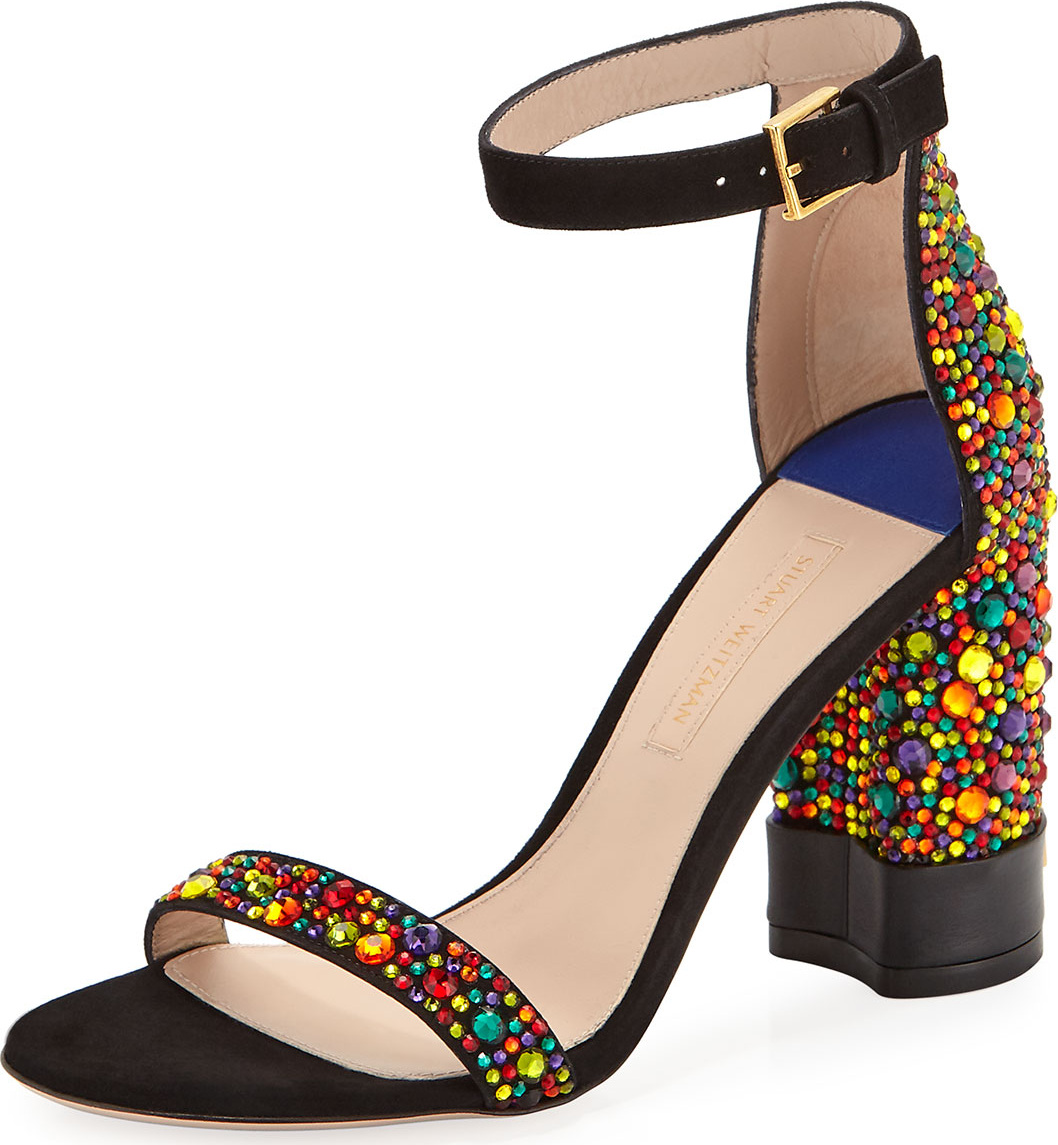 Stuart Weitzman Supernova Crystal Block-Heel Sandal