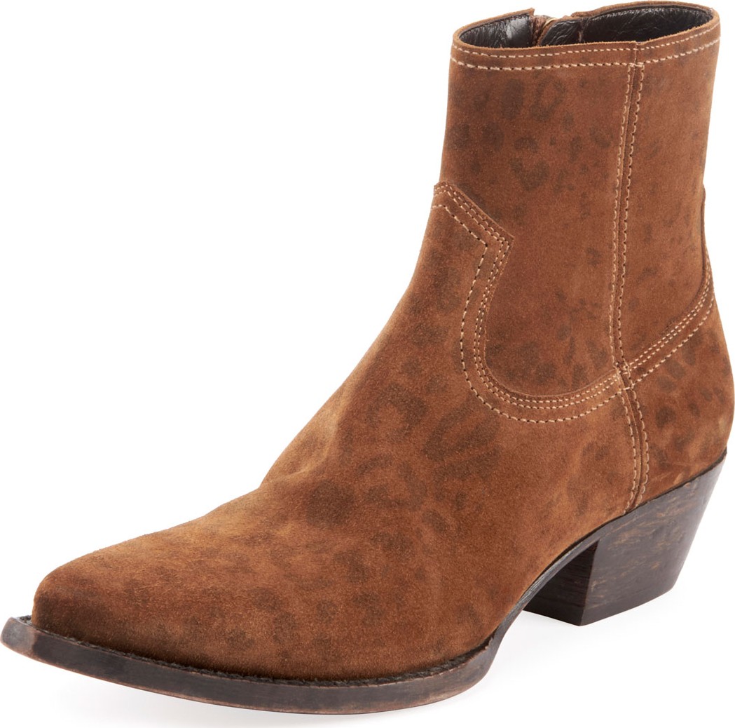 Saint Laurent Lukas Leopard Suede Booties