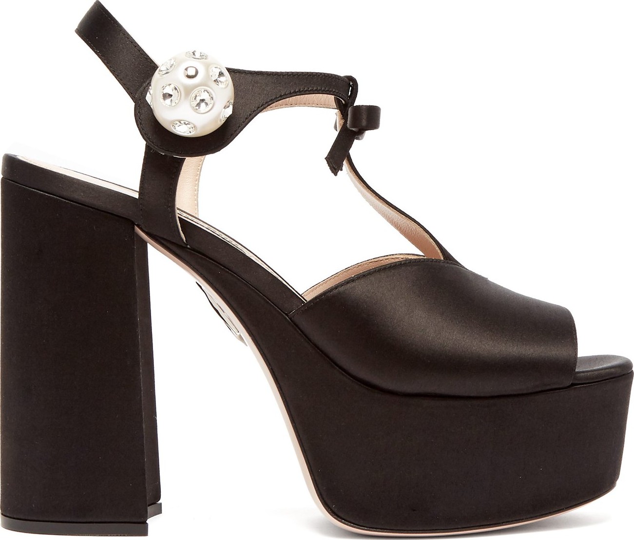 Miu Miu T-bar satin platform sandals