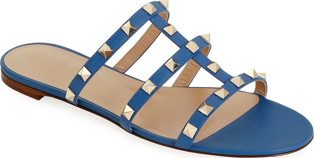 Valentino Rockstud Caged Flat Slide Sandals