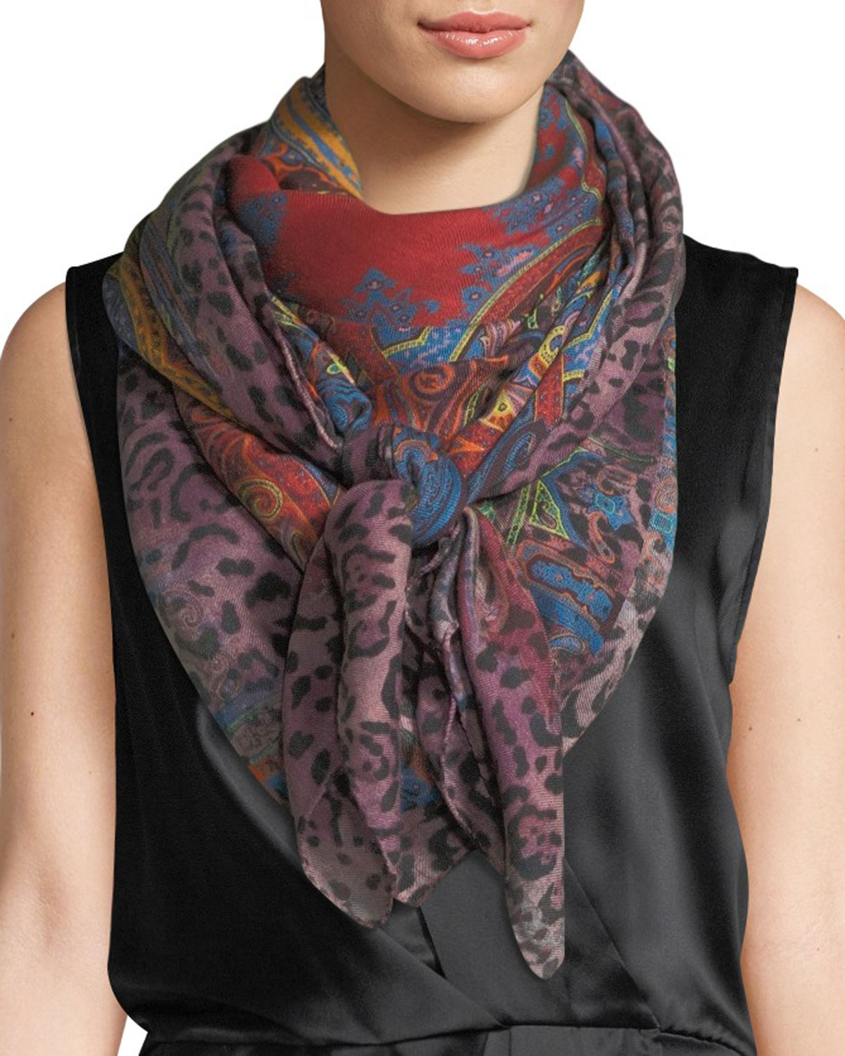 Etro Bombay Neon Leopard & Paisley Scarf