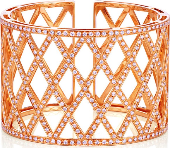 Bessa Diamond Lattice Cuff Bracelet in 18K Rose Gold