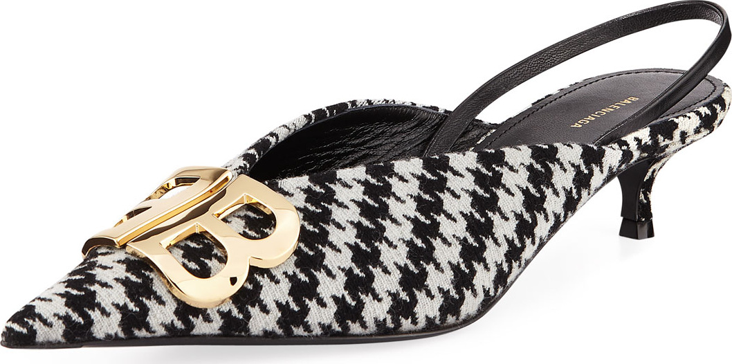Balenciaga BB Knife Houndstooth Slingback Pumps