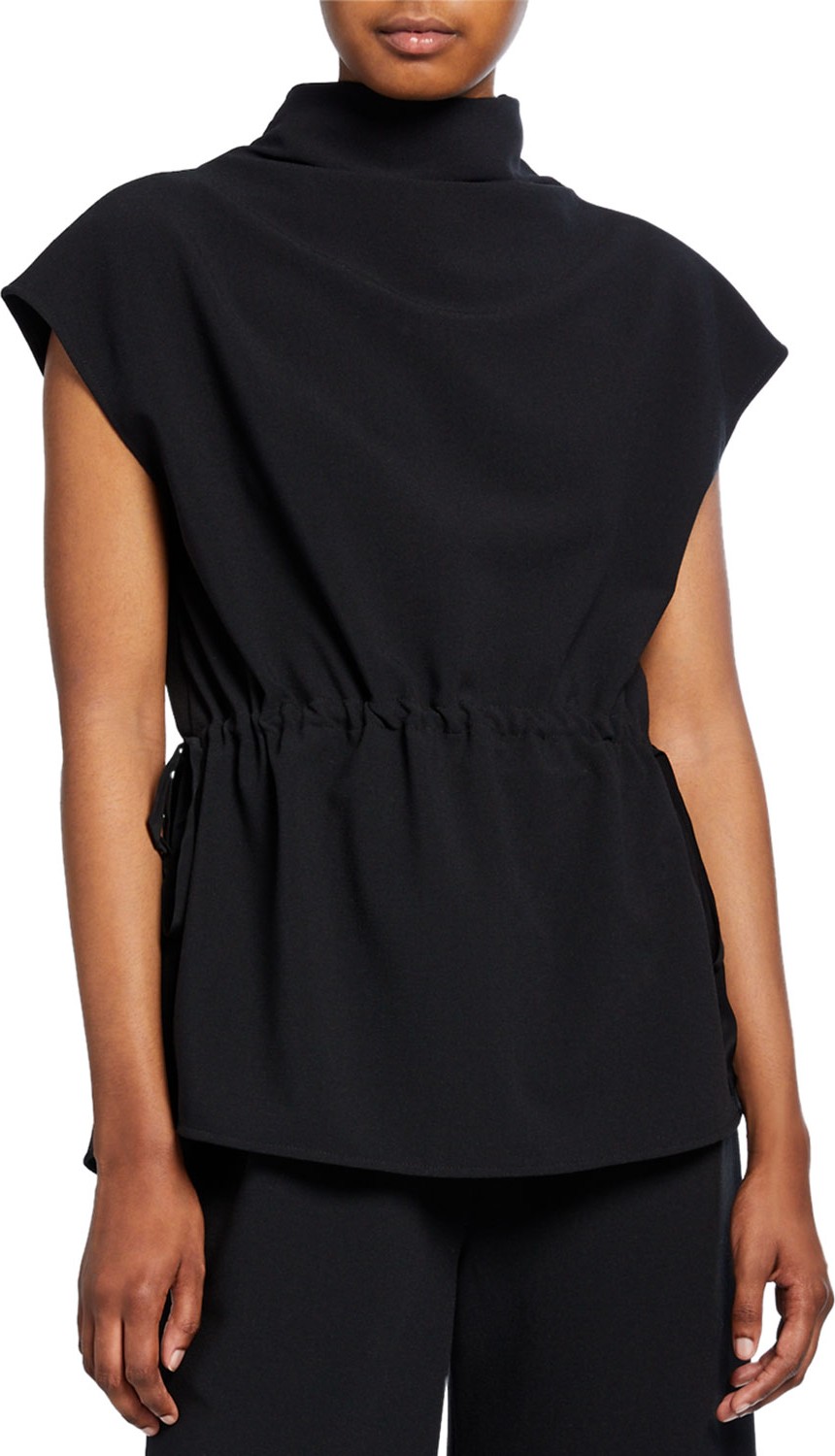 Rachel Comey Augusta Turtleneck Cap-Sleeve Tie-Waist Top